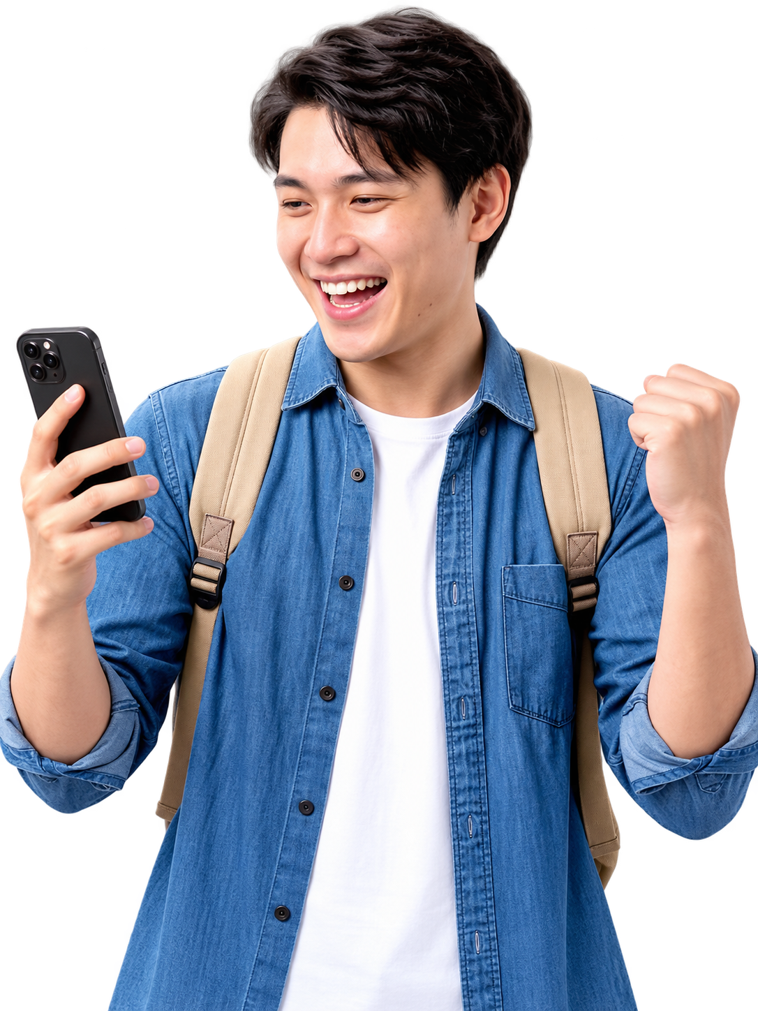 Người đàn ông vui vẻ đang cầm điện thoại